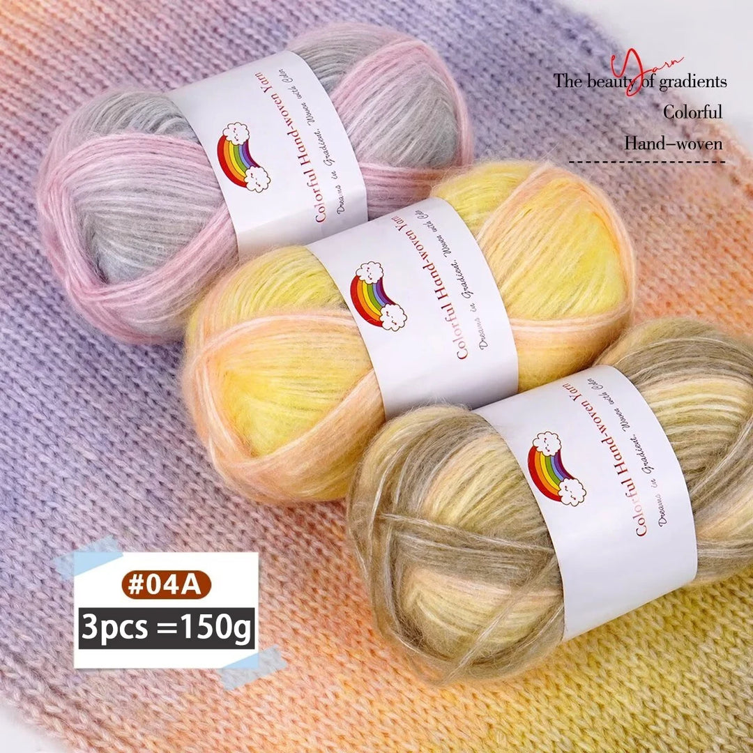 150g Mohair Gradient Spray Yarn (3 Skeins) – Lightweight Rainbow Knitting Yarn for Sweaters, Hats, Scarves & Shawls