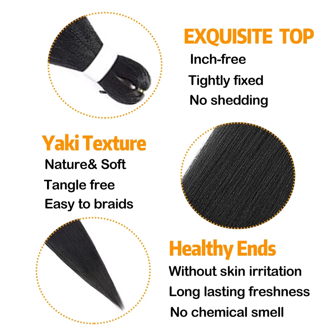 Hair product features with text on a white background