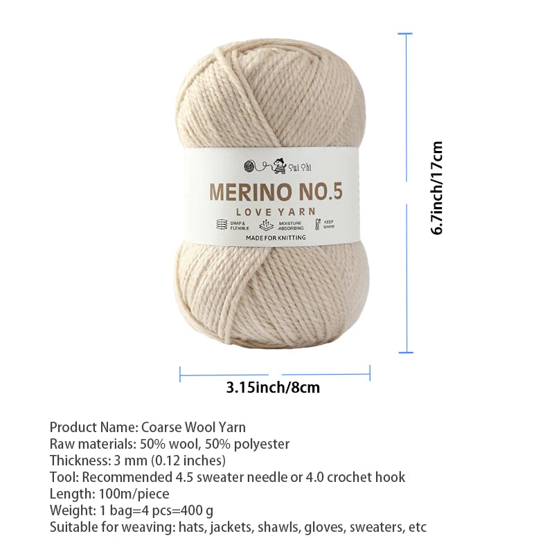 400g Alpaca Wool Blend Yarn Set (4 Pieces) – 245 Stick-Needle Medium-Thick Yarn for Sweaters, Coats, Scarves & DIY Crafts