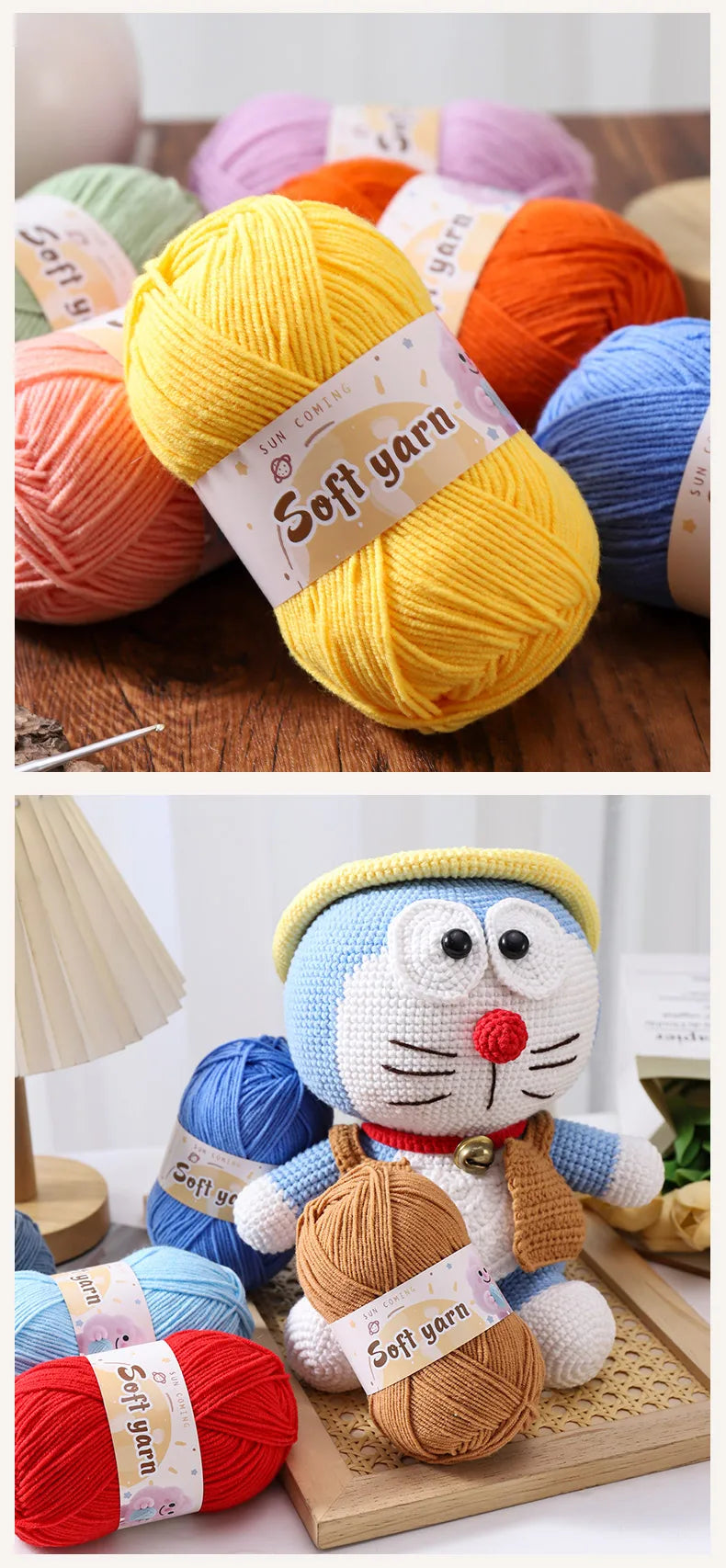 240g Medium-Thin Combed Yarn – Soft DIY Knitting & Crochet Yarn Balls (6 Pieces / Pack)