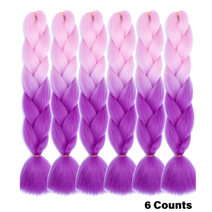 Ombre Crochet Braiding Hair – 6 Packs Synthetic Colorful Extensions for Women & Girls | High-Temperature Fiber