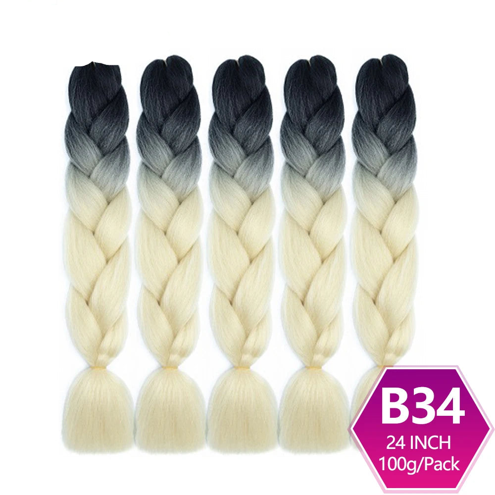 Five braided hair extensions with black to blonde gradient