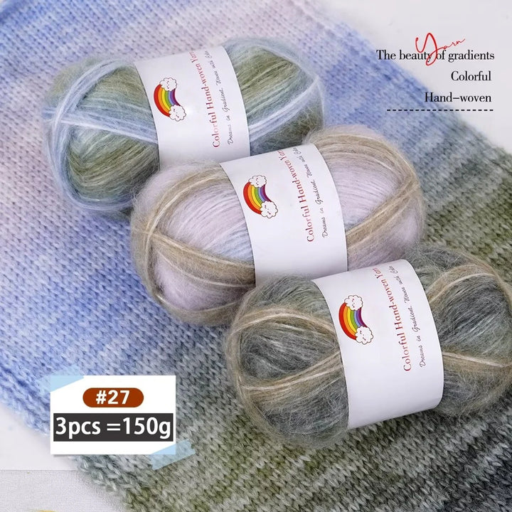 150g Mohair Gradient Spray Yarn (3 Skeins) – Lightweight Rainbow Knitting Yarn for Sweaters, Hats, Scarves & Shawls