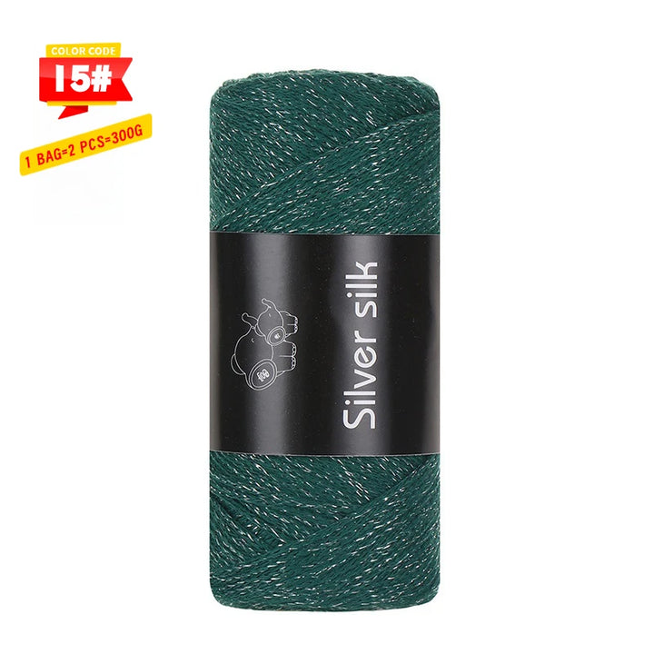 300g Shiny Silver Silk Hollow Yarn – Polyester Crochet Yarn for Bags, Hats, Shoes & DIY Crafts