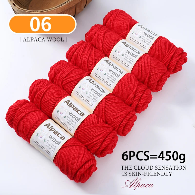 450g Alpaca Wool Yarn Set (6 Pieces) – Thick Knitting Yarn for Sweaters, Shawls, Hats & Winter Crafts