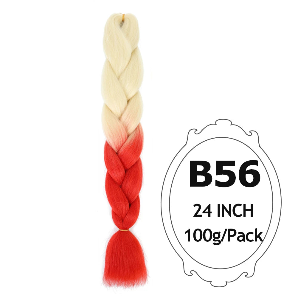 Ombre Braiding Hair 24 Inch – Colorful Jumbo Synthetic Braiding Hair Extensions for Women (Purple, Pink, White, Red, Blue)