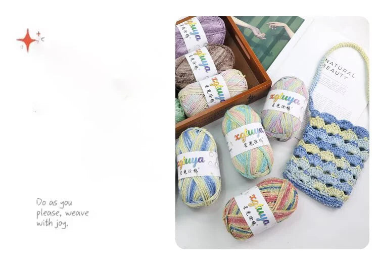 Shiny Gradient Hollow Yarn – Colorful Knitting Yarn for Handmade Accessories, Bags & DIY Crafts