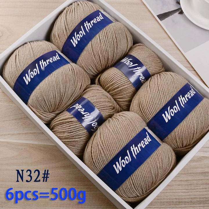 500g Fine Wool & Sheep Cashmere Yarn – Soft Warm Knitting Yarn (6 Pieces/Pack)