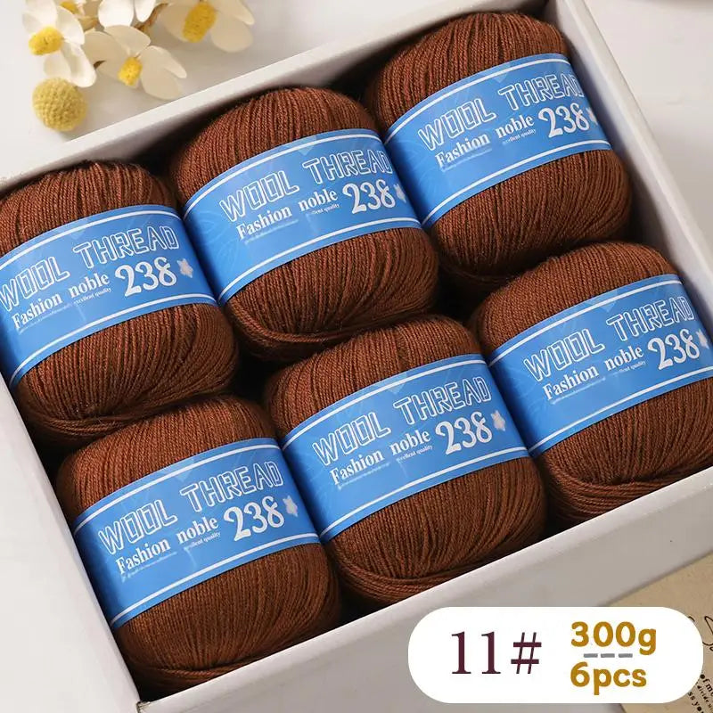 300g 238 Pure Wool Yarn (6 Pack) – High-Quality Knitting Yarn for Sweaters, Vests & Hats