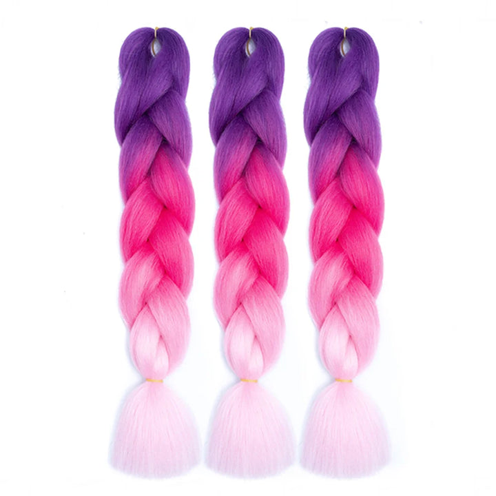 3 Packs 24 Inch Rainbow Braiding Hair Extensions – Ombre Synthetic Jumbo Braid Hair for Crochet Braids (Rose Red)