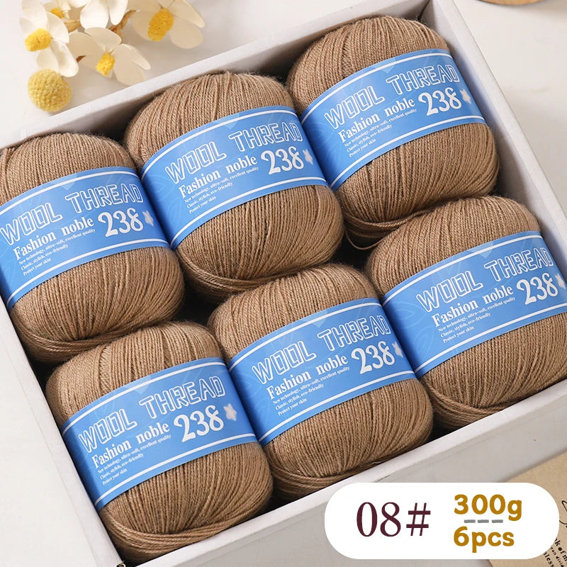 300g 238 Pure Wool Yarn (6 Pack) – High-Quality Knitting Yarn for Sweaters, Vests & Hats