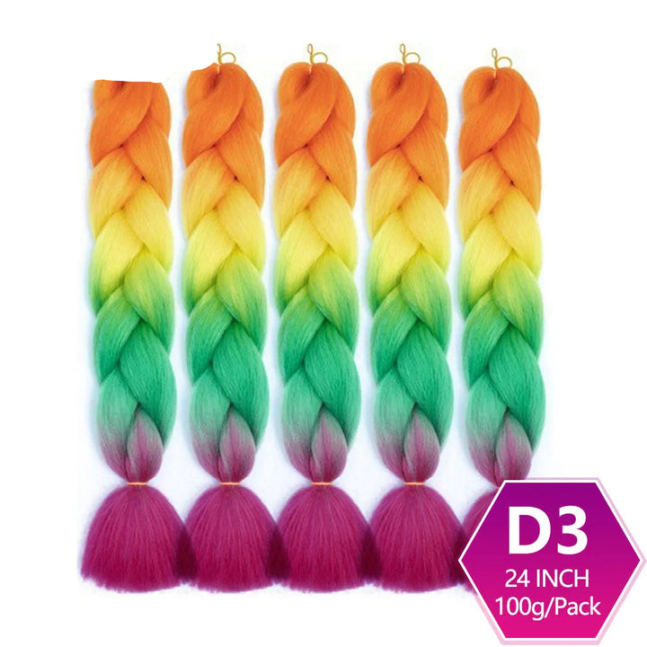 Colorful braided hair extensions with gradient colors 