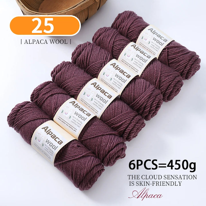 450g Alpaca Wool Yarn Set (6 Pieces) – Thick Knitting Yarn for Sweaters, Shawls, Hats & Winter Crafts