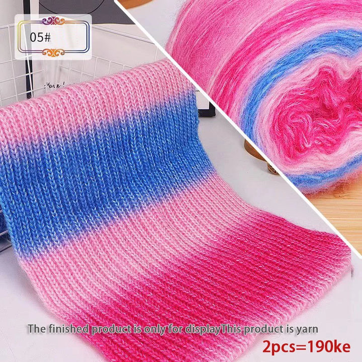 190g Rainbow Gradient Mohair Yarn – Long Section Dyed Spray Yarn for Sweaters, Shawls & Scarves (2 Pieces/Pack)