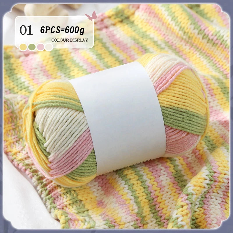 Colorful 6-Strand Gradient Yarn – Segment-Dyed Floral Pattern Yarn for Handmade Crafts