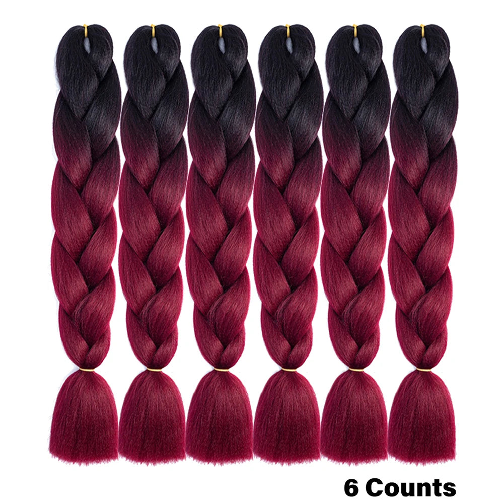 Ombre Crochet Braiding Hair – 6 Packs Synthetic Colorful Extensions for Women & Girls | High-Temperature Fiber