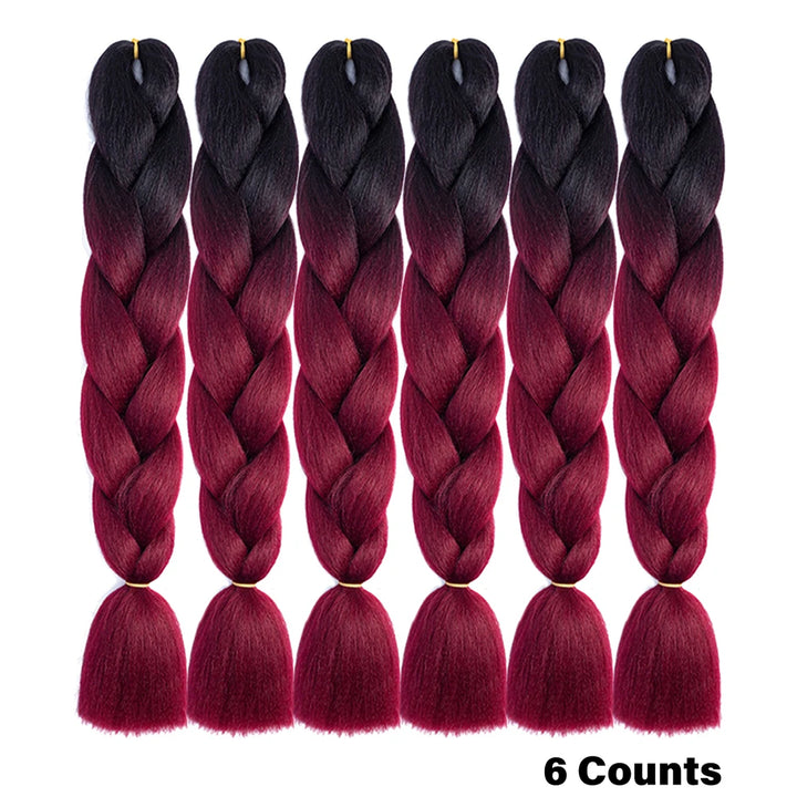 Ombre Crochet Braiding Hair – 6 Packs Synthetic Colorful Extensions for Women & Girls | High-Temperature Fiber