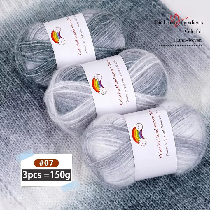 150g Mohair Gradient Spray Yarn (3 Skeins) – Lightweight Rainbow Knitting Yarn for Sweaters, Hats, Scarves & Shawls