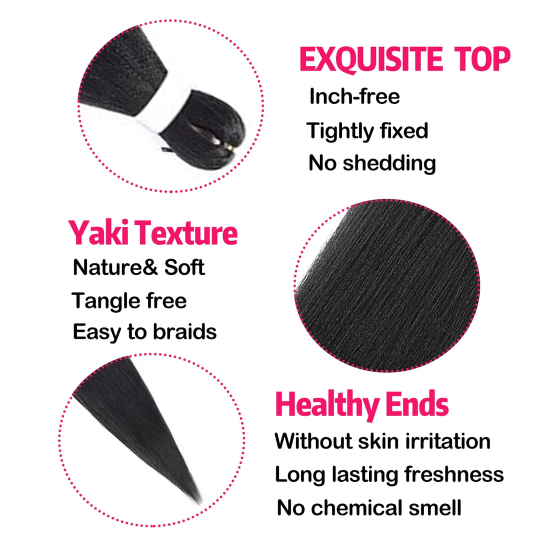 Hair product features with text on a white background