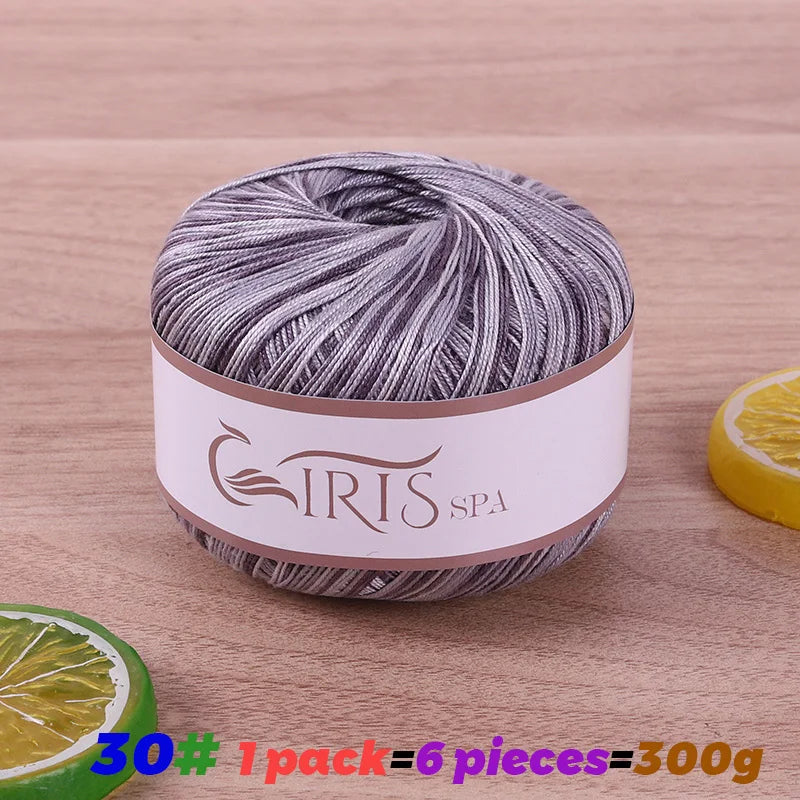 300g No.6 Mercerized Cotton Lace Yarn (6 Pieces) – Gradient Dyed Crochet Yarn for Shawls, Summer Sweaters & Knitwear