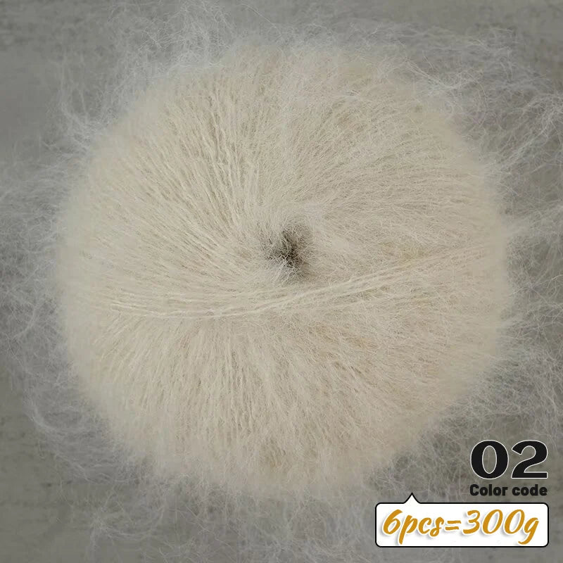 300g Long-Hair Alpaca Mohair Yarn Set (6 Pieces) – Soft Fluffy Knitting Yarn for Sweaters, Shawls & Winter Clothing