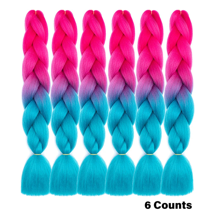 Ombre Crochet Braiding Hair – 6 Packs Synthetic Colorful Extensions for Women & Girls | High-Temperature Fiber