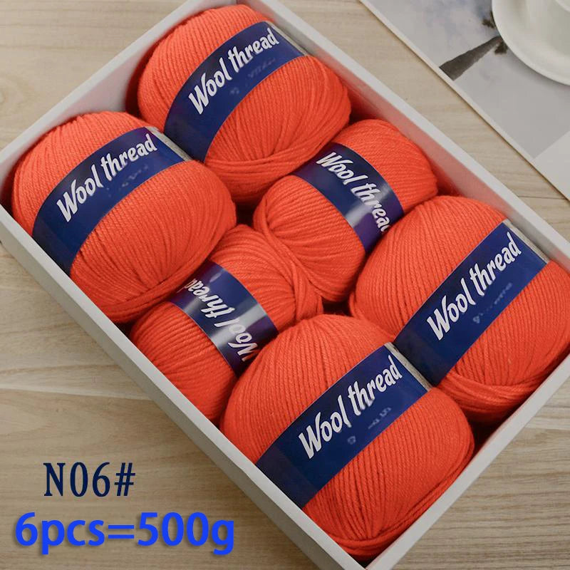 500g Fine Wool & Sheep Cashmere Yarn – Soft Warm Knitting Yarn (6 Pieces/Pack)