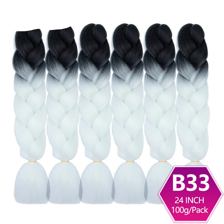 Set of braided hair extensions with black to white gradient