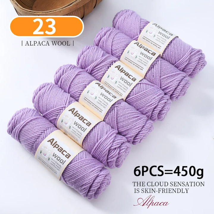 450g Alpaca Wool Yarn Set (6 Pieces) – Thick Knitting Yarn for Sweaters, Shawls, Hats & Winter Crafts