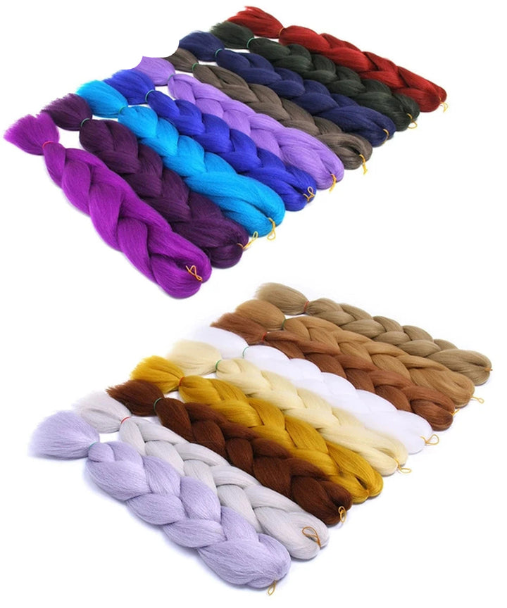 Collection of braided hair extensions in various colors 