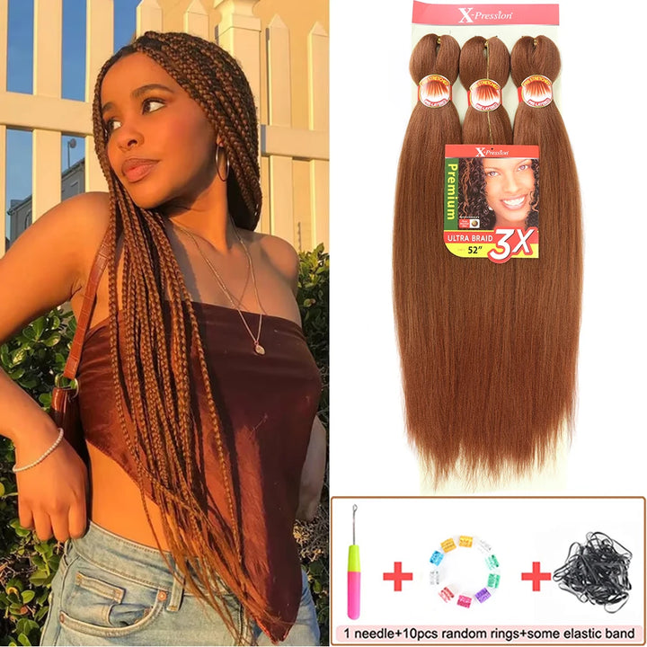 Pre-Stretched Braiding Hair – 26 Inch Yaki Synthetic Crochet Extensions (3 Packs, Hot Water Set)