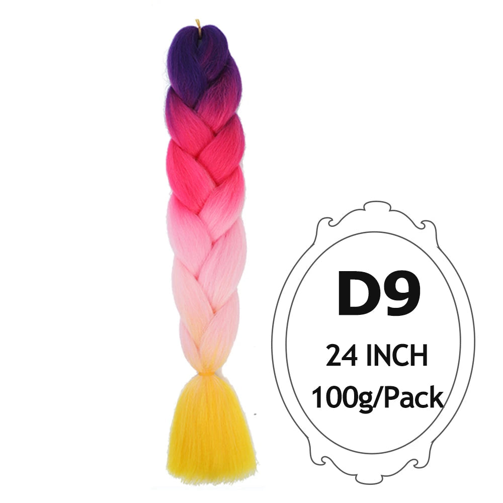 Ombre Braiding Hair 24 Inch – Colorful Jumbo Synthetic Braiding Hair Extensions for Women (Purple, Pink, White, Red, Blue)