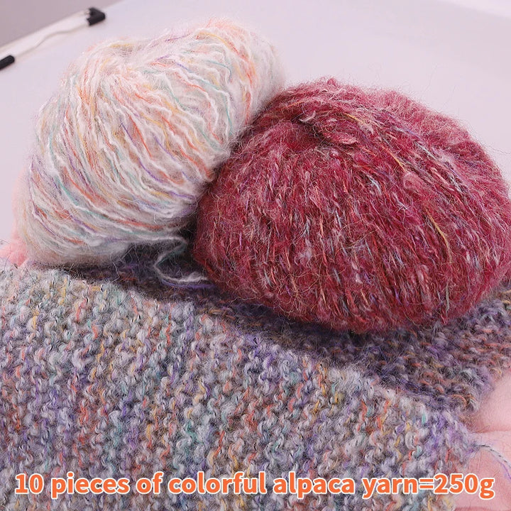 250g Colorful Mohair Alpaca Yarn Set (10 Pieces) – Soft Medium-Thick Yarn for Sweaters, Coats, Shawls & DIY Crafts