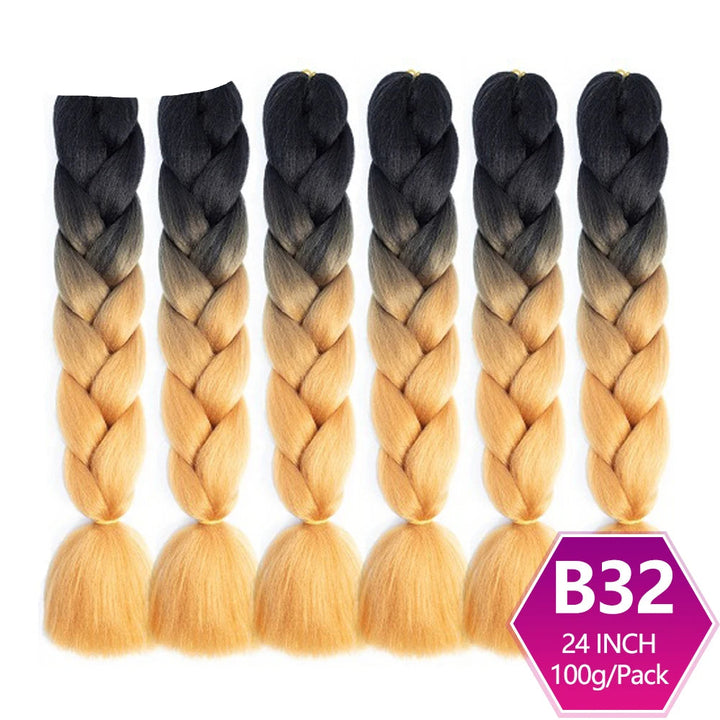Set of braided hair extensions with black to blonde gradien