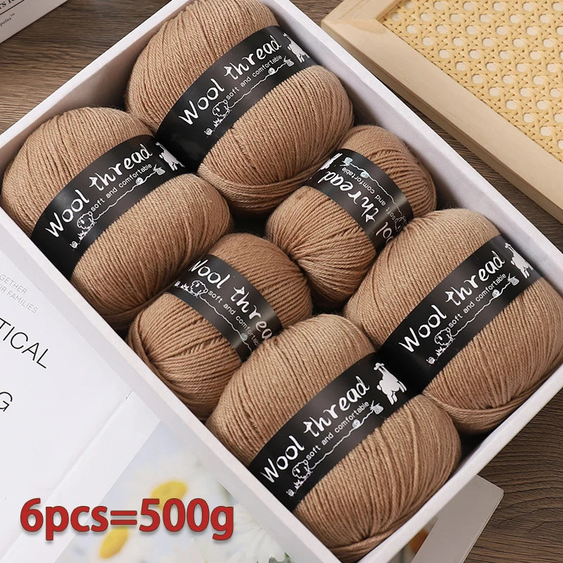 500g Multi-Color Medium-Fine Wool Yarn (6 Pack) – Hand-Knitting Yarn for Sweaters, Scarves & Hats