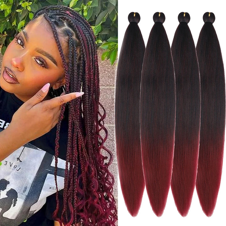 Ombre Pre-Stretched EZ Braiding Hair – 4PCS Natural Yaki Synthetic Extensions for Box Braids & Twists