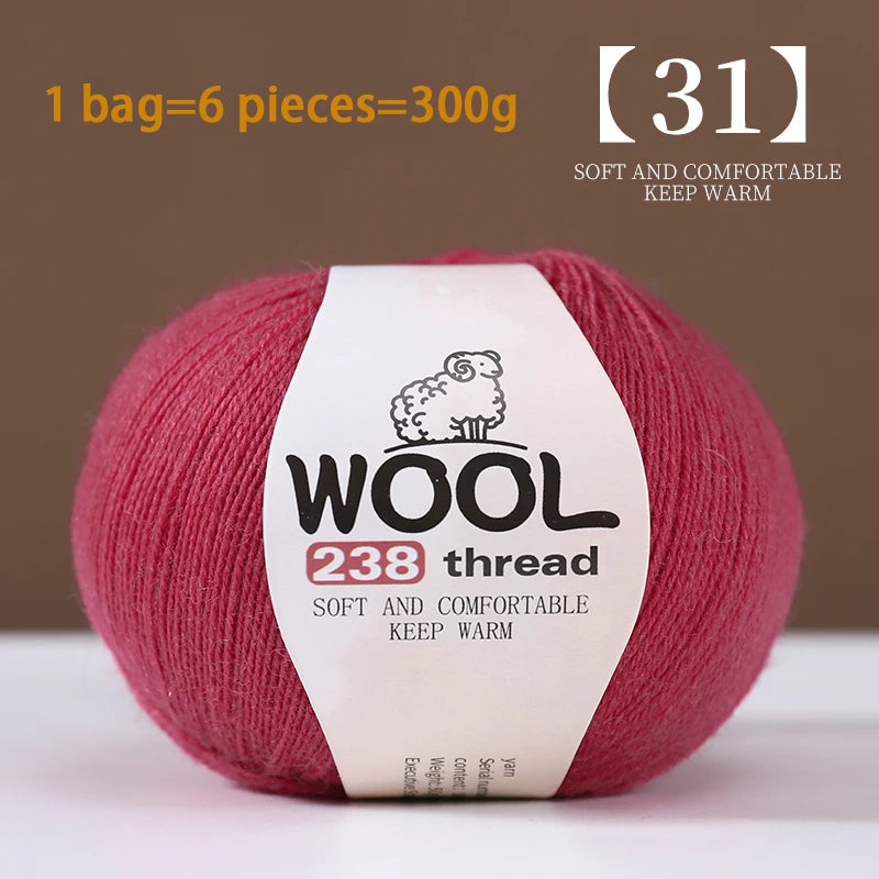 300g 100% Fine Wool Yarn Set – Soft Knitting Yarn for Sweaters, Scarves, Hats & DIY Crafts (6pcs Pack)