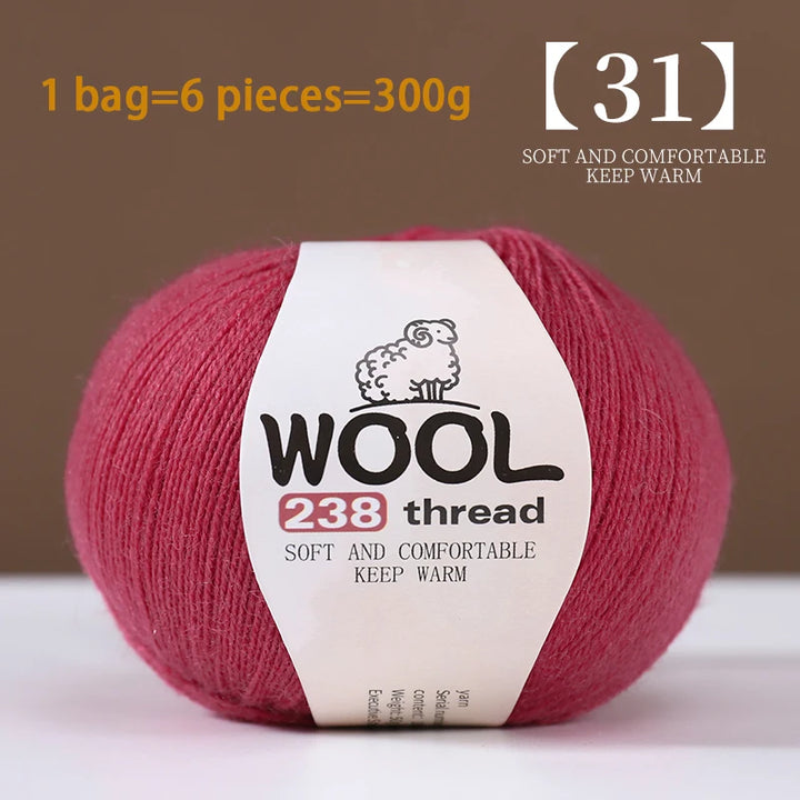 300g 100% Fine Wool Yarn Set – Soft Knitting Yarn for Sweaters, Scarves, Hats & DIY Crafts (6pcs Pack)