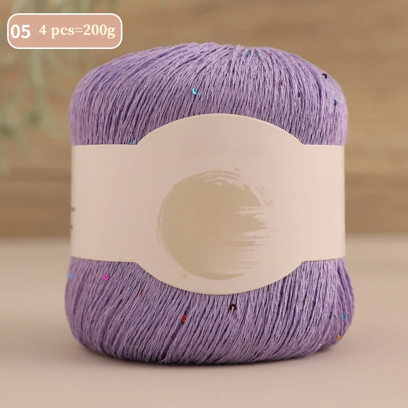 200g Colorful Sequin Yarn – Soft Knitting Yarn for Sweaters, Scarves & DIY Crafts (4 Pieces/Pack)