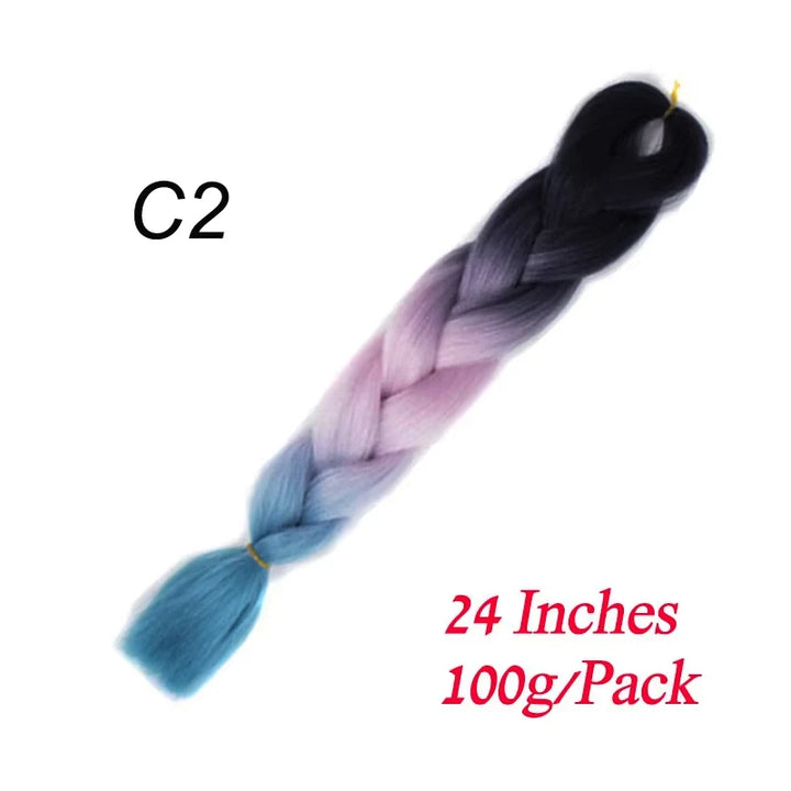 24 Inch Synthetic Ombre Jumbo Braiding Hair – DIY Braid Extensions for Women (Purple/Pink/Yellow/Red)