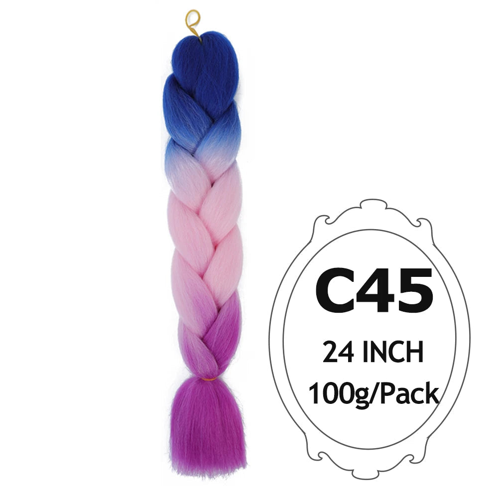 Ombre Braiding Hair 24 Inch – Colorful Jumbo Synthetic Braiding Hair Extensions for Women (Purple, Pink, White, Red, Blue)