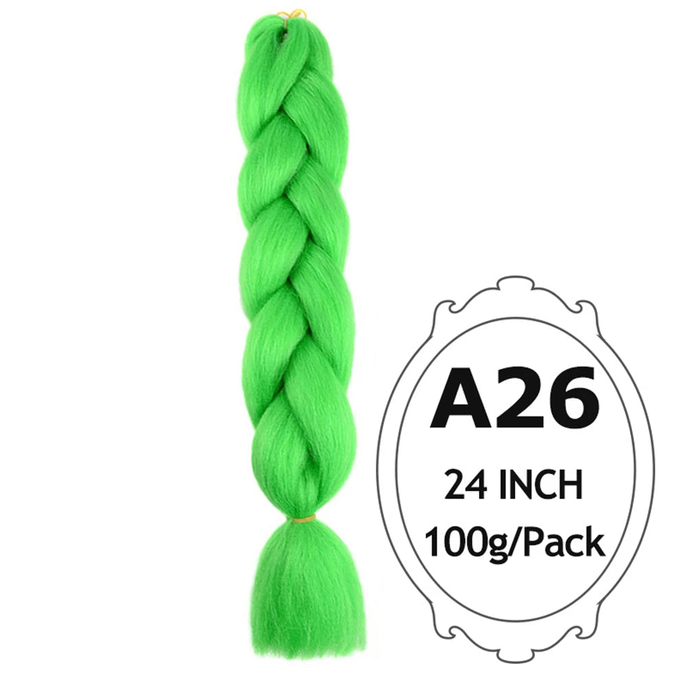 24" Pink Jumbo Braiding Hair – Yaki Texture Synthetic Bulk Extensions (Purple/Red/Green Options)