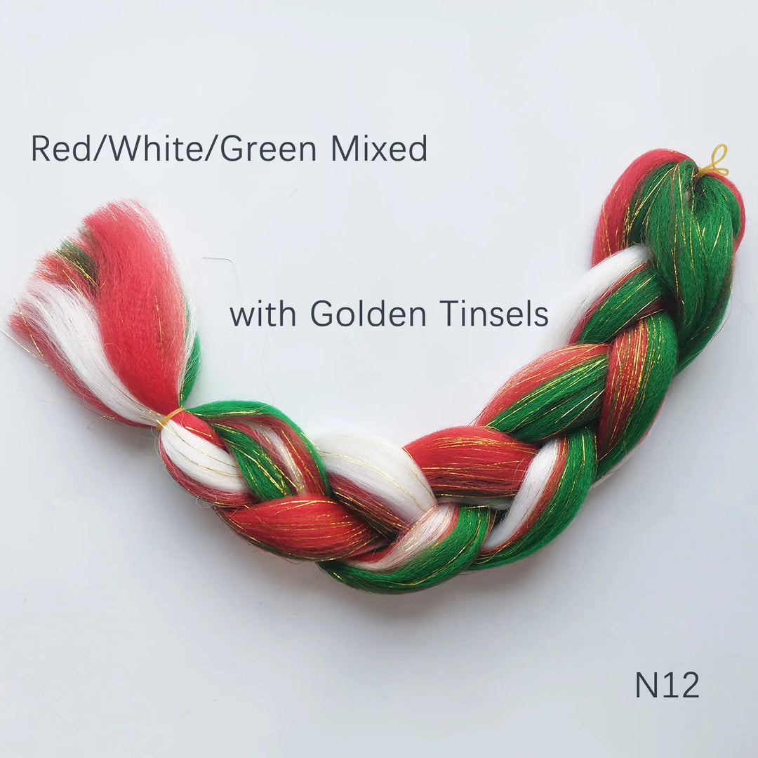 Red & Yellow Christmas Jumbo Braids – Synthetic Colorful Mixed Tinsel Braiding Hair for Girls & Kids (Festival, Halloween, Rave)