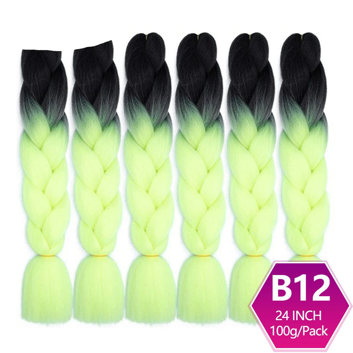 Six braided hair extensions with black to green gradient 