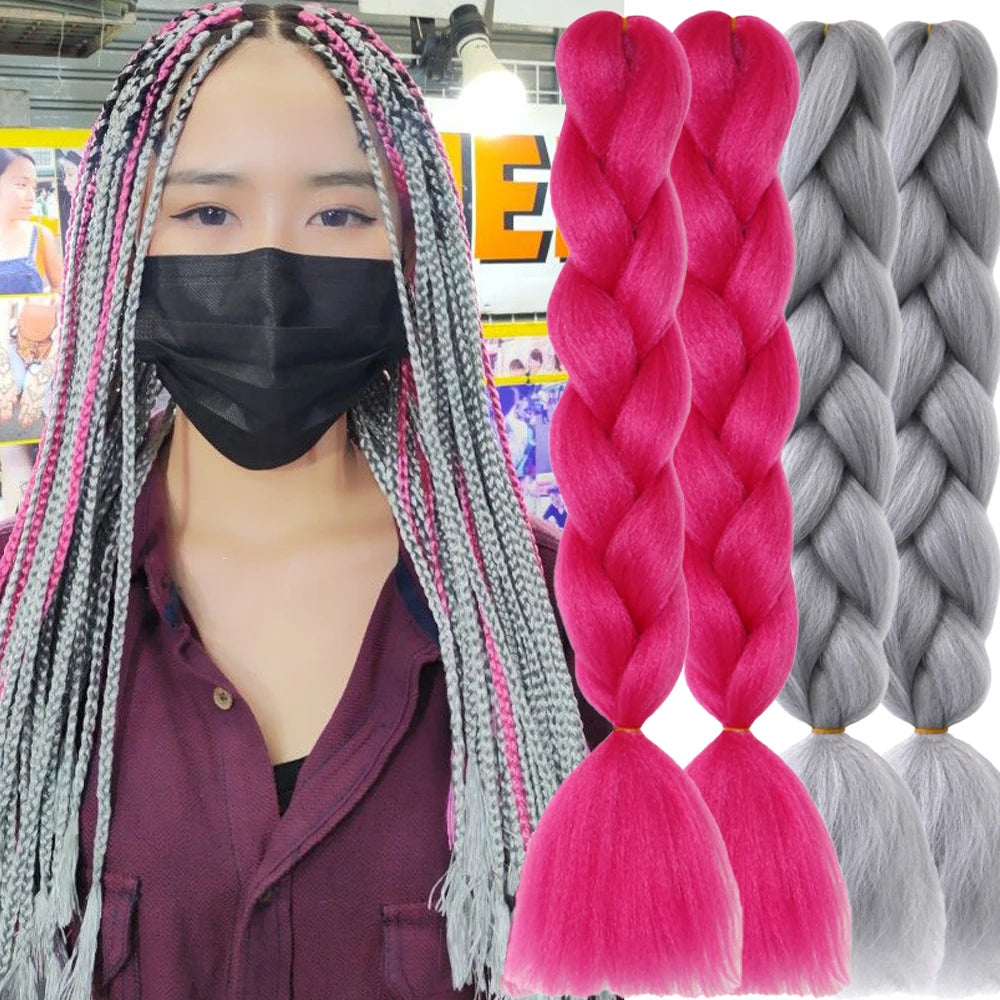2-Tone Rainbow Jumbo Braiding Hair – 24 Inch Synthetic Crochet Extensions (4 Packs)