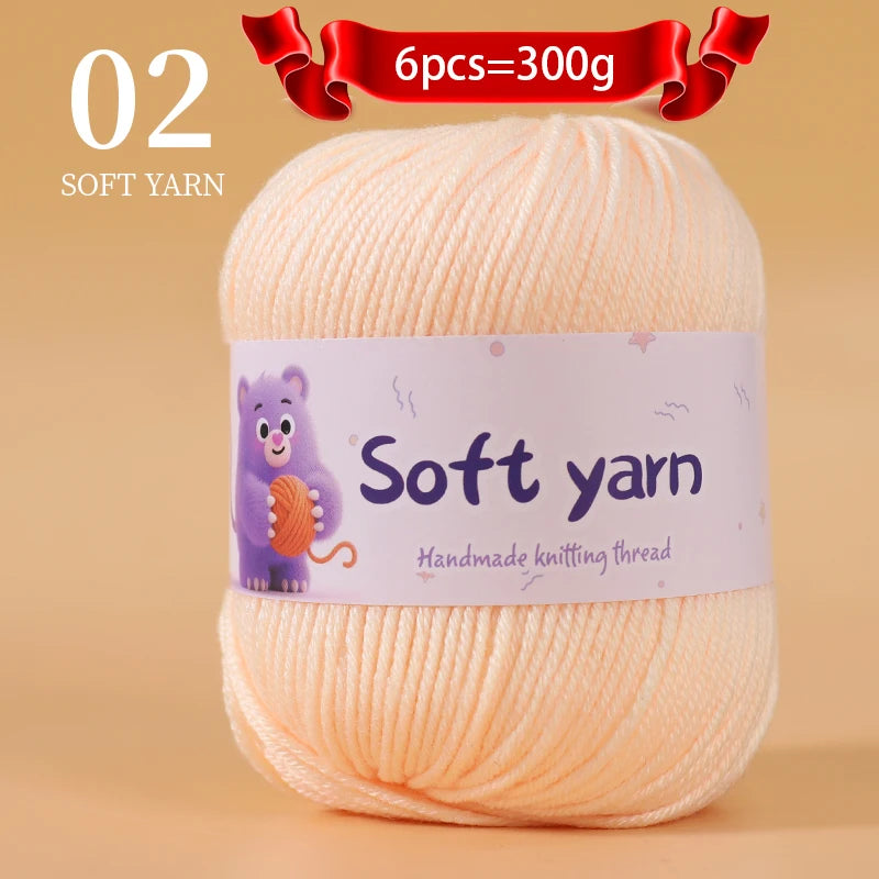 300g Soft Thin Yarn Balls – Lightweight Hand-Knitting Yarn for Sweaters, Hats, Scarves & DIY Crafts (6pcs Pack)