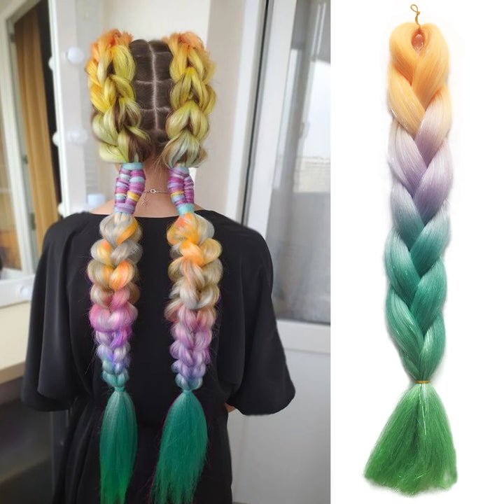 EZ Braids Synthetic Ombre Braiding Hair – 26 Inch Pre-Stretched Colored Jumbo Braids with Tinsel, Rainbow Hair Extensions for Women & Girls DIY