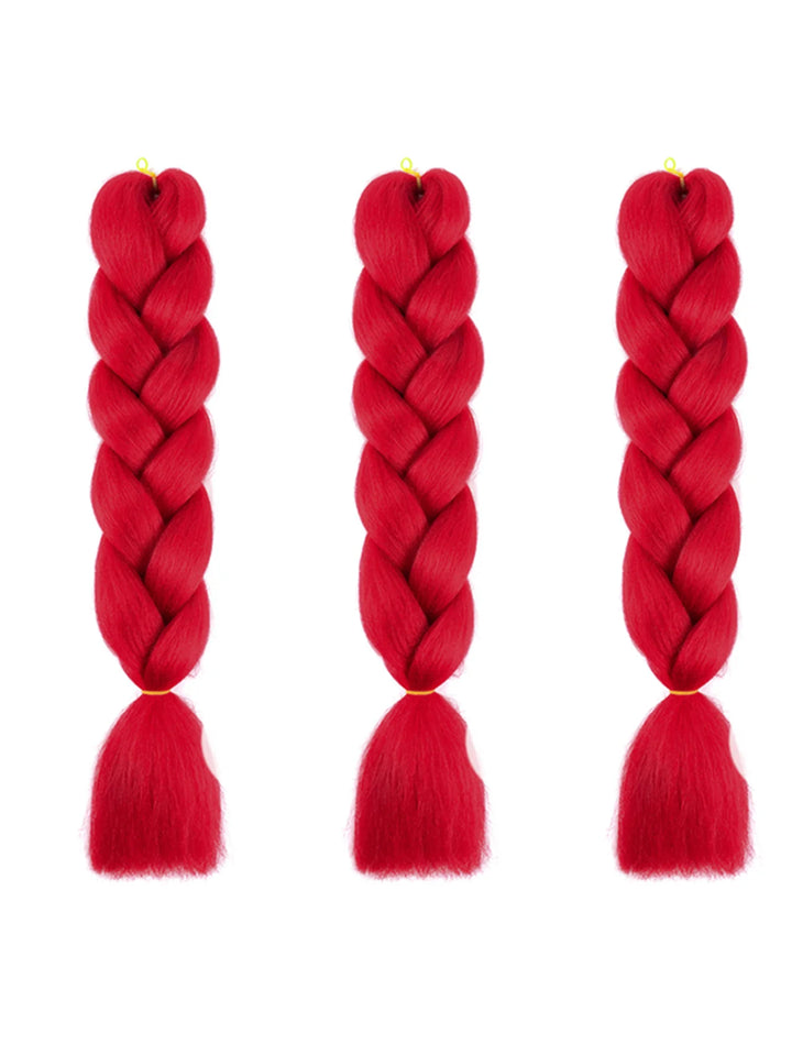 3 Packs 24 Inch Rainbow Braiding Hair Extensions – Ombre Synthetic Jumbo Braid Hair for Crochet Braids (Rose Red)