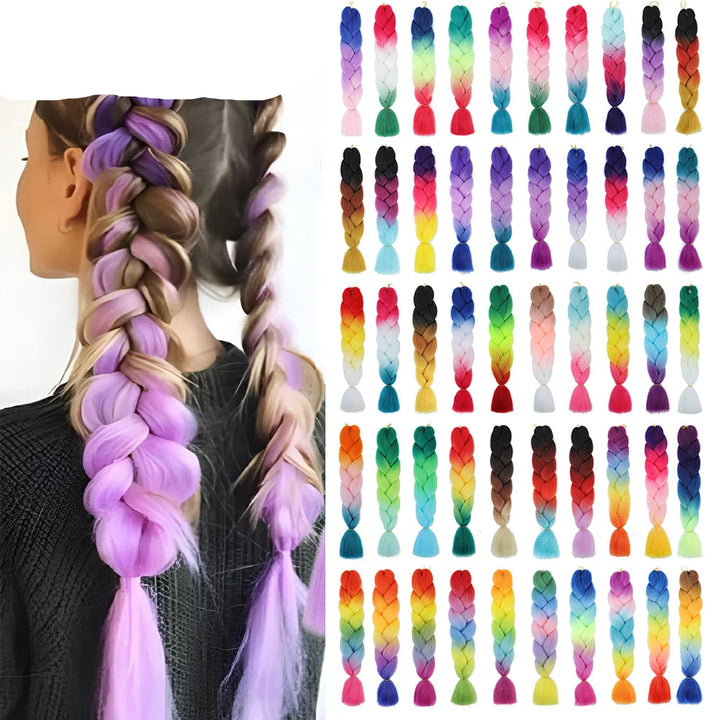 Ombre Braiding Hair 24 Inch – Colorful Jumbo Synthetic Braiding Hair Extensions for Women (Purple, Pink, White, Red, Blue)