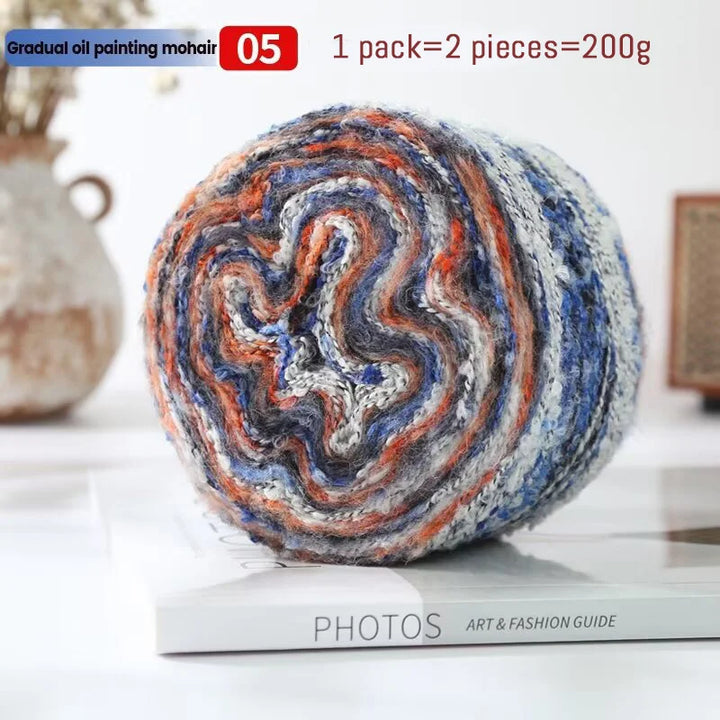 200g Oil Painting Gradient Mohair Wool Yarn (2 Pieces) – Colorful Rainbow Yarn for Sweaters, Coats, Hats & Scarves